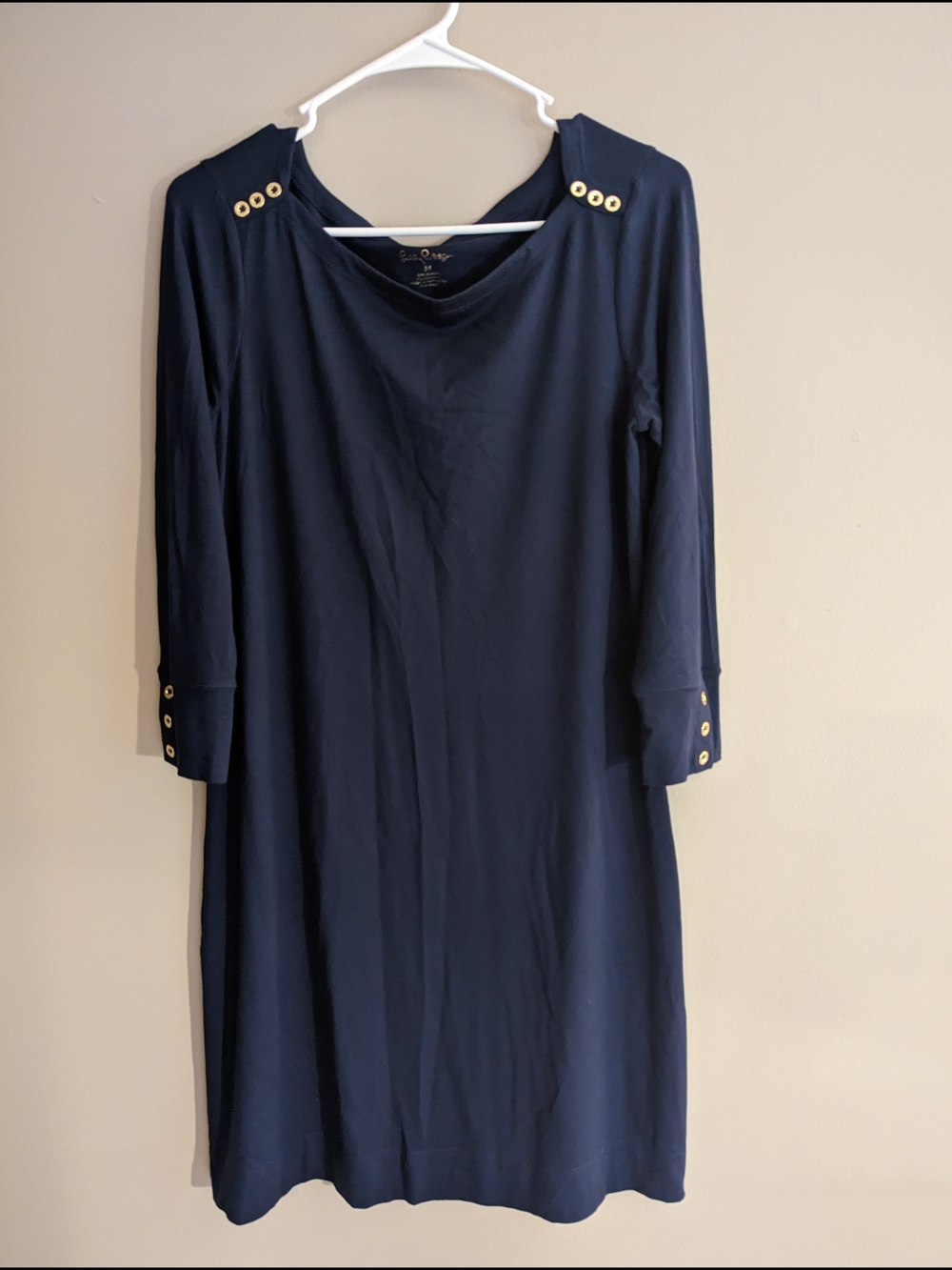 LILLY PULITZER Sophie Dress Womens Size Medium Navy Blue UPF50+ Boat Neck